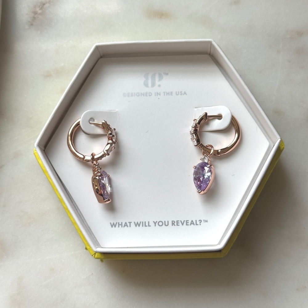 Bomb Party Weekend Wardrobe Lavender Topaz CZ Rose Gold Hoop Earrings RBP8652